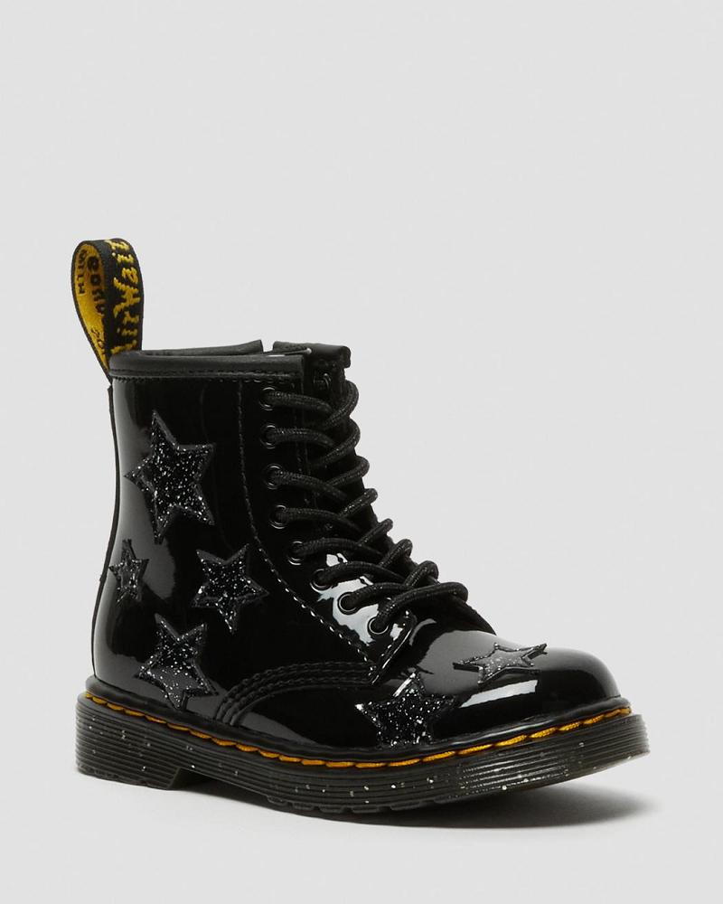 Dr Martens Toddler 1460 Glitter Star Lak Veterlaarzen Kinderen Zwart | NL 12QMA